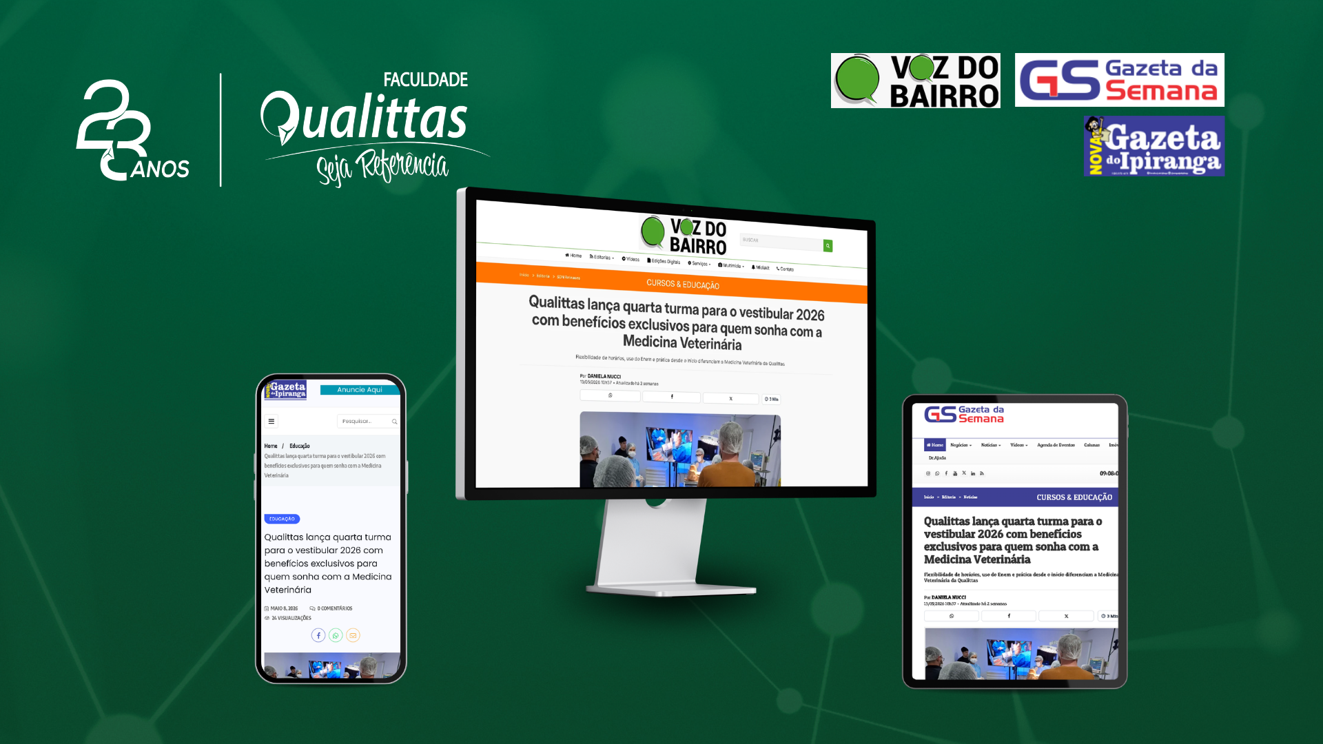 Vestibular Qualittas 2026 ganha destaque na imprensa com benefícios exclusivos para futuros médicos veterinários